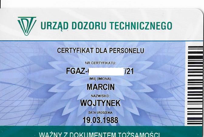 Urząd Dozoru Technicznego - Certyfikat