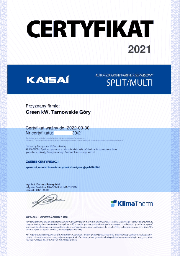 certyfikat KAISAI