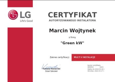 certyfikat lg multi V - autoryzowany Instalator