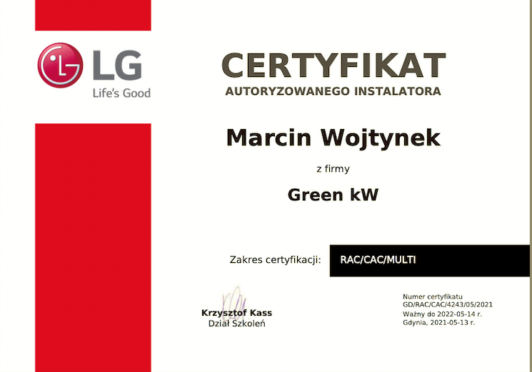 certyfikat LG