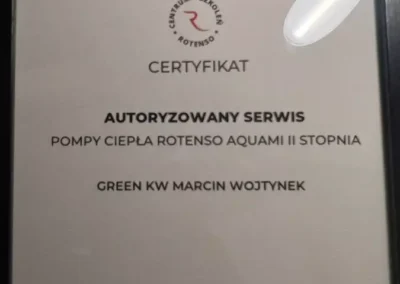 certyfikat pompy ciepła Rotenso Aquami