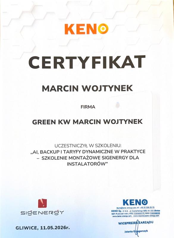 Autoryzowany Instalator SIGENERGY Green KW – inteligentne zarządzanie energią w domu w Tarnowskich Górach